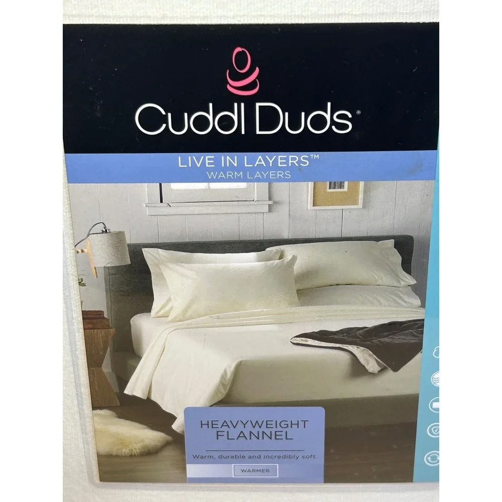 Cuddl Duds Twin Heavyweight Flannel Sheet Set Ivory 100% Cotton 3CUSFLSSSDTW